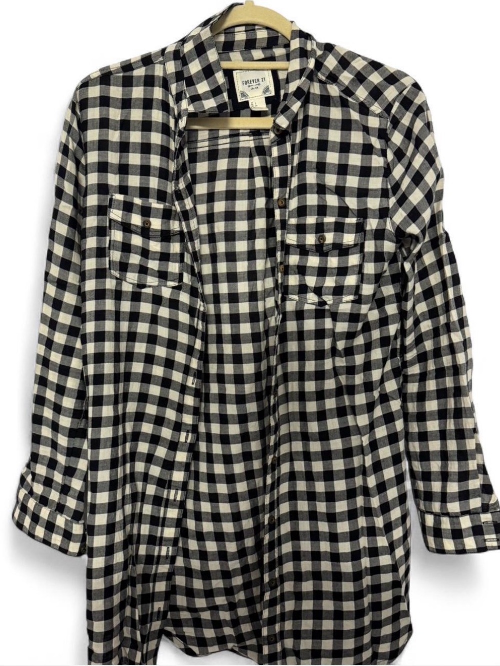 Forever 21 Black and White Plaid Button-Down Shirt